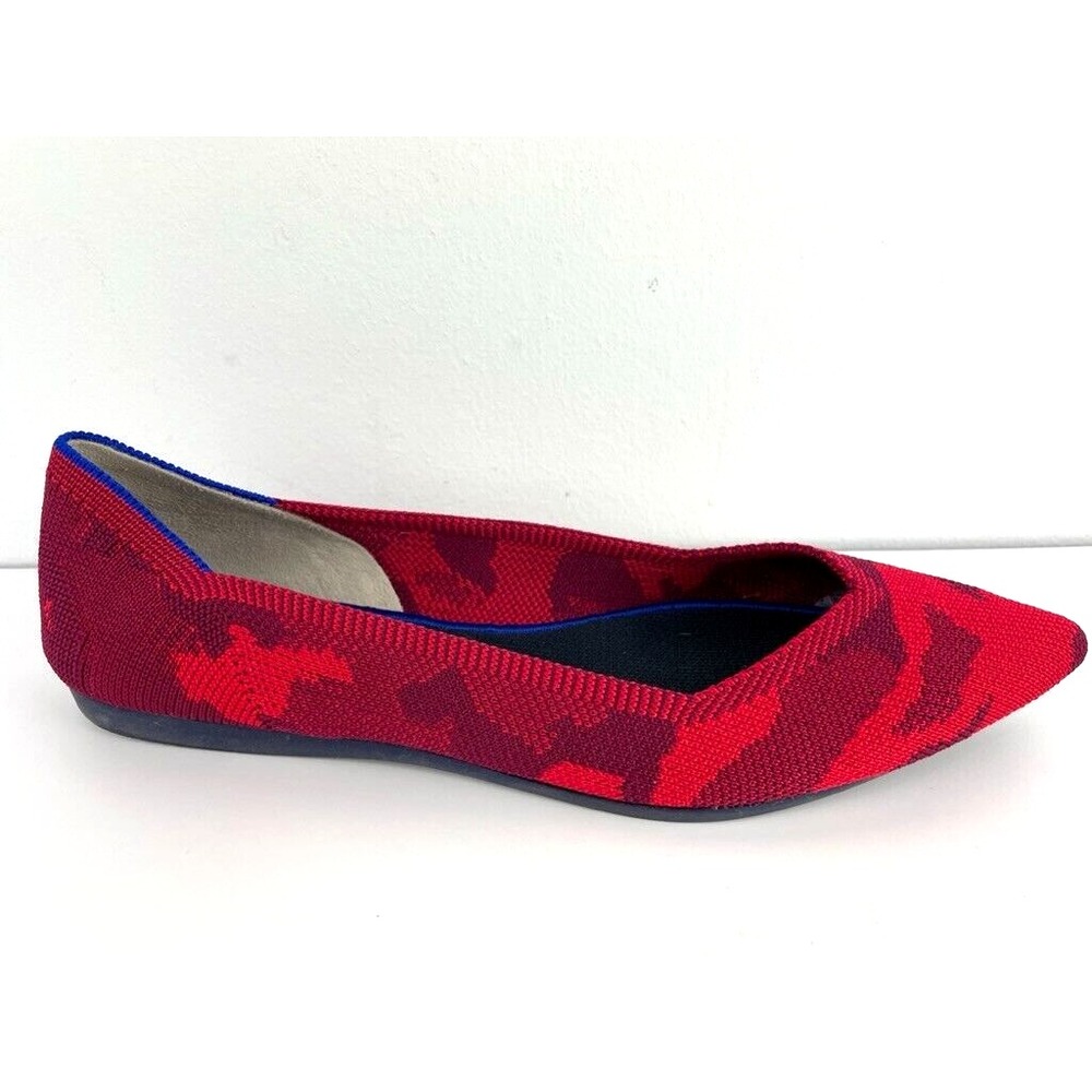 Rothy's The Point Womens Size US 7.5 Red Camo Slip On Pointed Toe Flat Shoes EUC